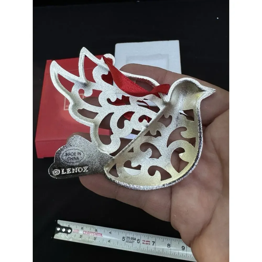 Lenox Sparkle And Scroll SILVERPLATED JEWELED Dove Bird Ornament MIB -S1T